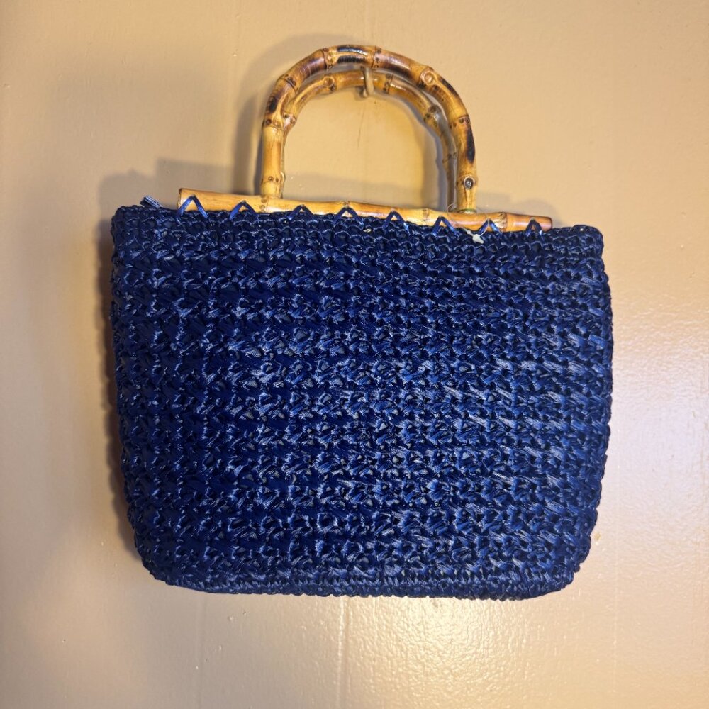 Vintage Straw Purse - Navy Blue - image 3